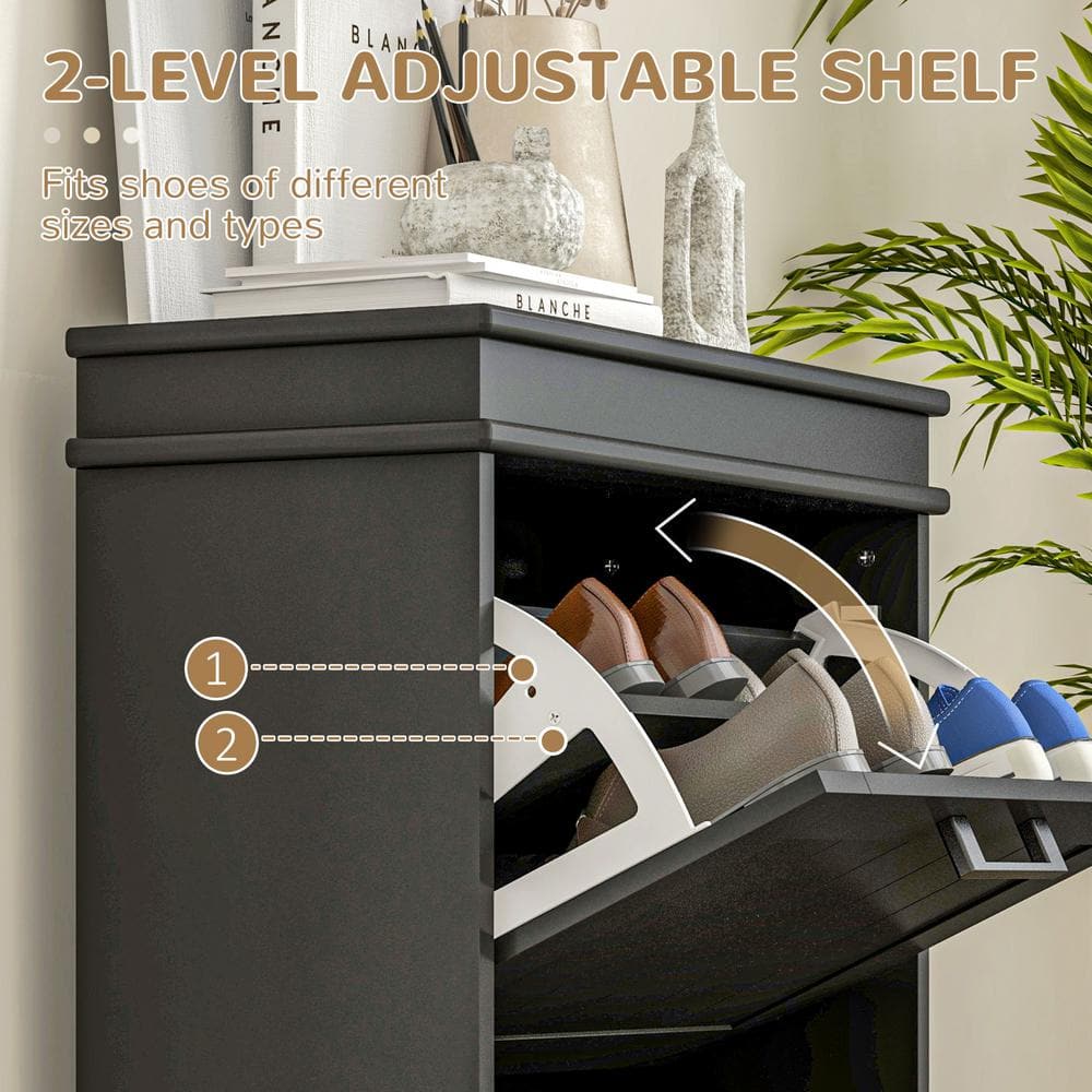 Black MDF Narrow Shoe Cabinet with Adjustable Shelves