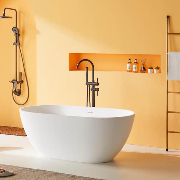 68.9 in. x 29.5 in. Freestanding Solid Surface Soaking Bathtub with Drain and Overflow in Matte White