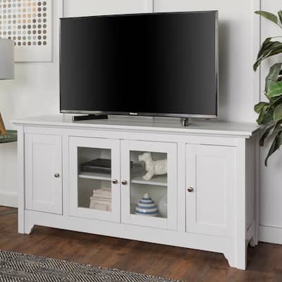 Carolina 53 in. White Wood TV Stand 55 in. with Glass Doors