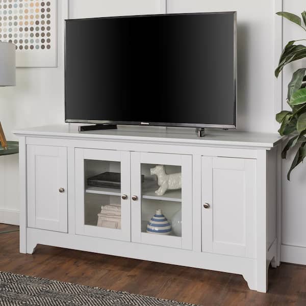 Walker Edison Furniture Company Carolina 53 in. White Wood TV Stand 55 in. with Glass Doors