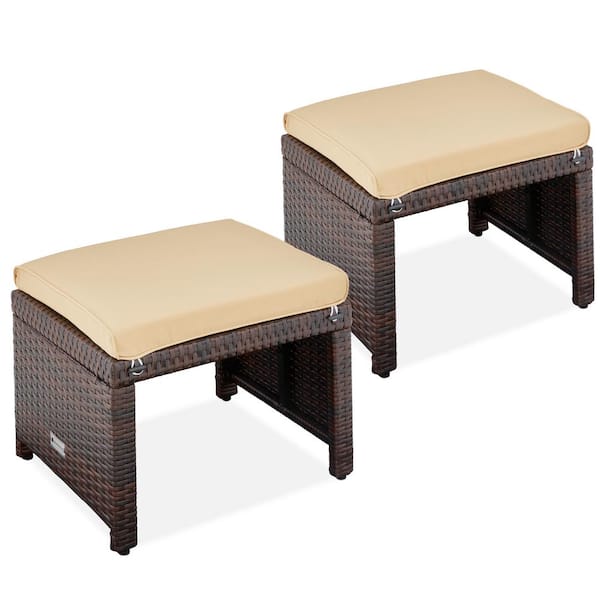 Best Choice Products Brown Wicker Outdoor Ottoman with removeable Tan Cushion (2-Pack)