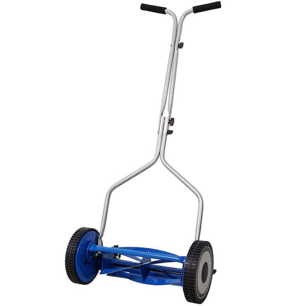 14 in. Push Lawn Mower, Push Reel Lawn Mower, T-style Handle with Cushioned Grip, Blades Heat-treated Alloy Steel, Blue