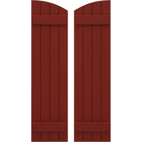 Ekena Millwork 14 in. W x 31 in. H Americraft Exterior Real Wood Joined Board and Batten Shutters with Elliptical Top in Pepper Red