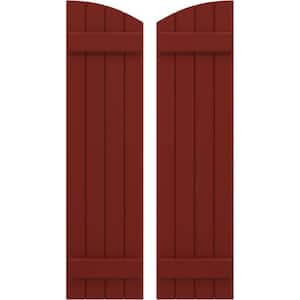 14-in W x 53-in H Americraft Exterior Real Wood Joined Board and Batten Shutters w/Elliptical Top Pepper Red