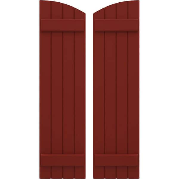 Ekena Millwork 14 in. W x 71 in. H Americraft Exterior Real Wood Joined Board and Batten Shutters with Elliptical Top in Pepper Red