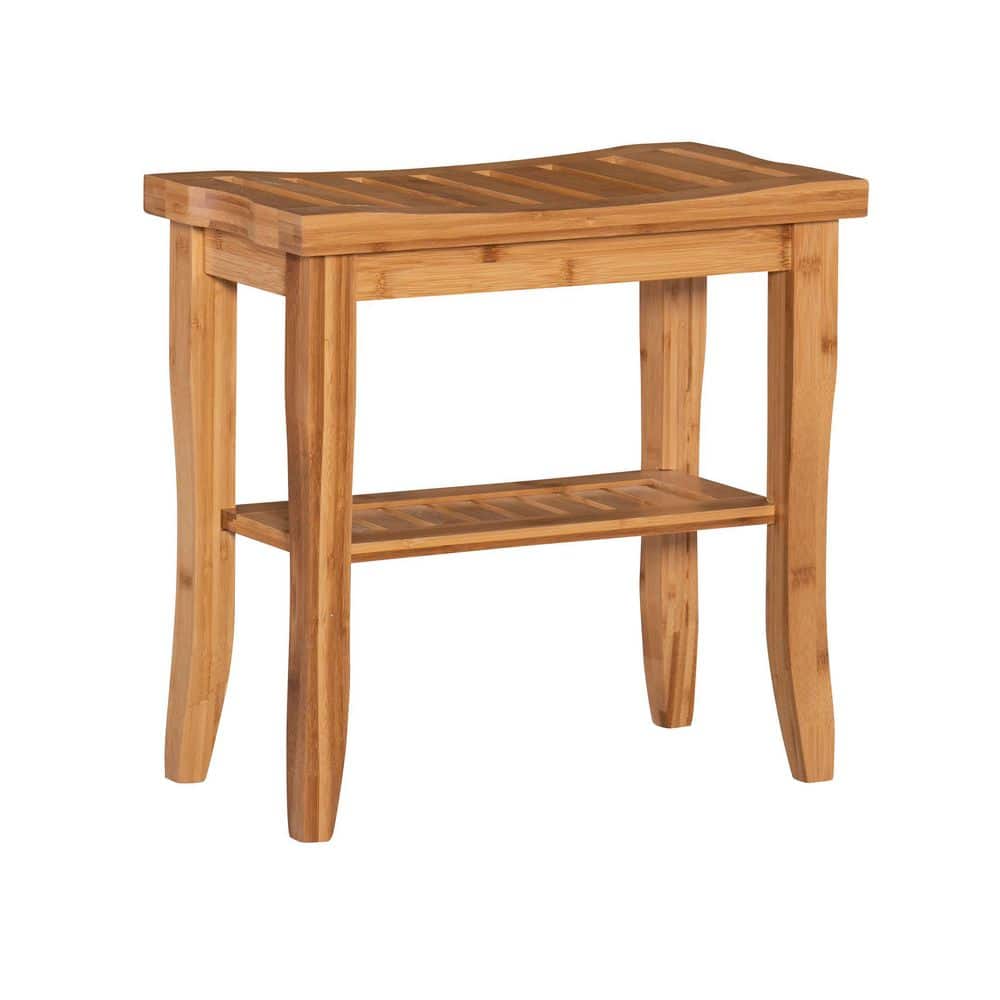 Broadmore Bamboo Stool with Curved Top and Small Shelf