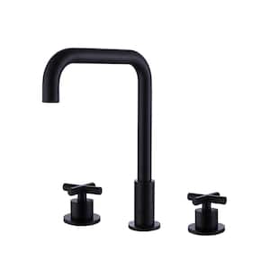 8 in. Widespread Double Handle Bathroom Faucet with Swivel Spout 3-Hole Brass Bathroom Sink Faucets in Matte Black