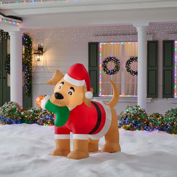 5 ft Animated LED Dog with Stocking Airblown Inflatable I10