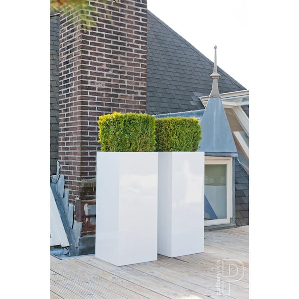 Bouvy Medium 24 in. Tall Glossy White Fiberstone Indoor Outdoor Modern High Square Planter