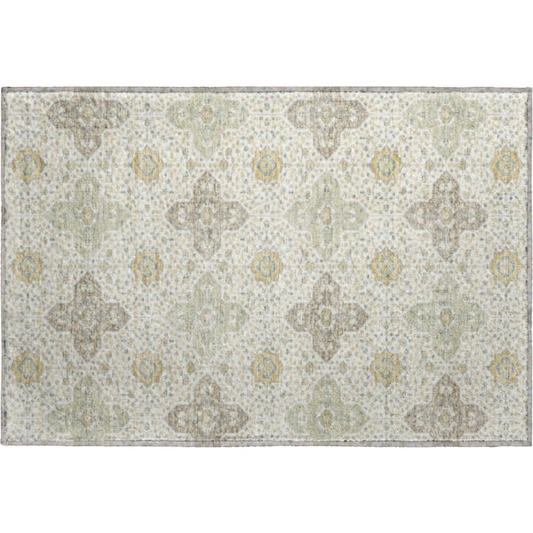 Mayfield Premium Machine Washable Abstract AMF2566 Ivory 2 ft. x 3 ft. Accent Rug
