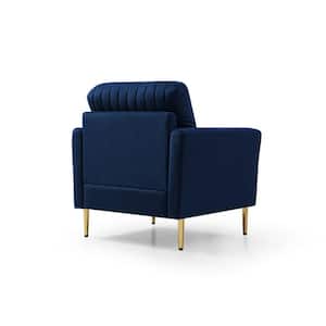 31.5 in Wide Round Arm Velvet Channel Tufted Sofa Armchair in Navy Blue