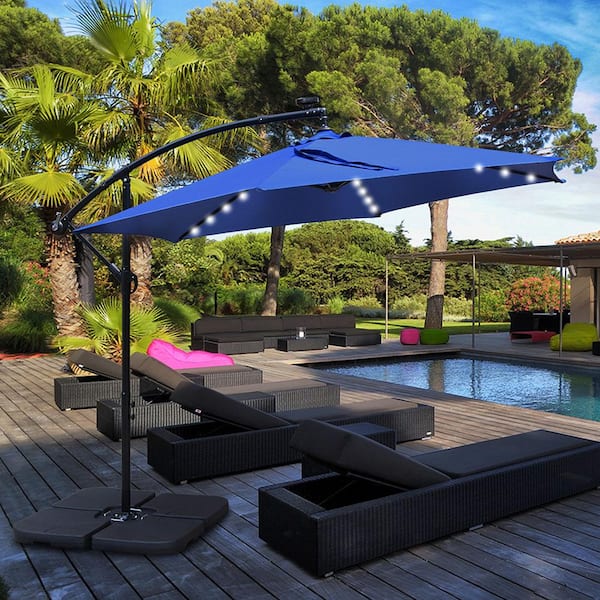 Maypex 10 ft. Market Solar Offset Outdoor Patio Umbrella in Navy