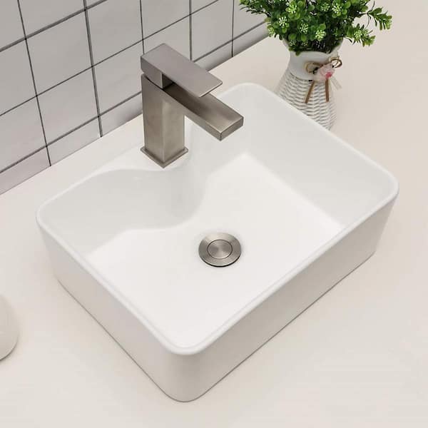 KES Bathroom Rectangular Porcelain Vessel Sink Above Counter White Countertop... 