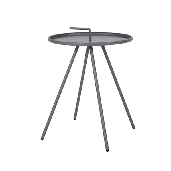 Unbranded Modern Simple 16.5 in. Outdoor Patio Round Iron Side Table for Patios, Backyards, Porches, Handle Design, Gray