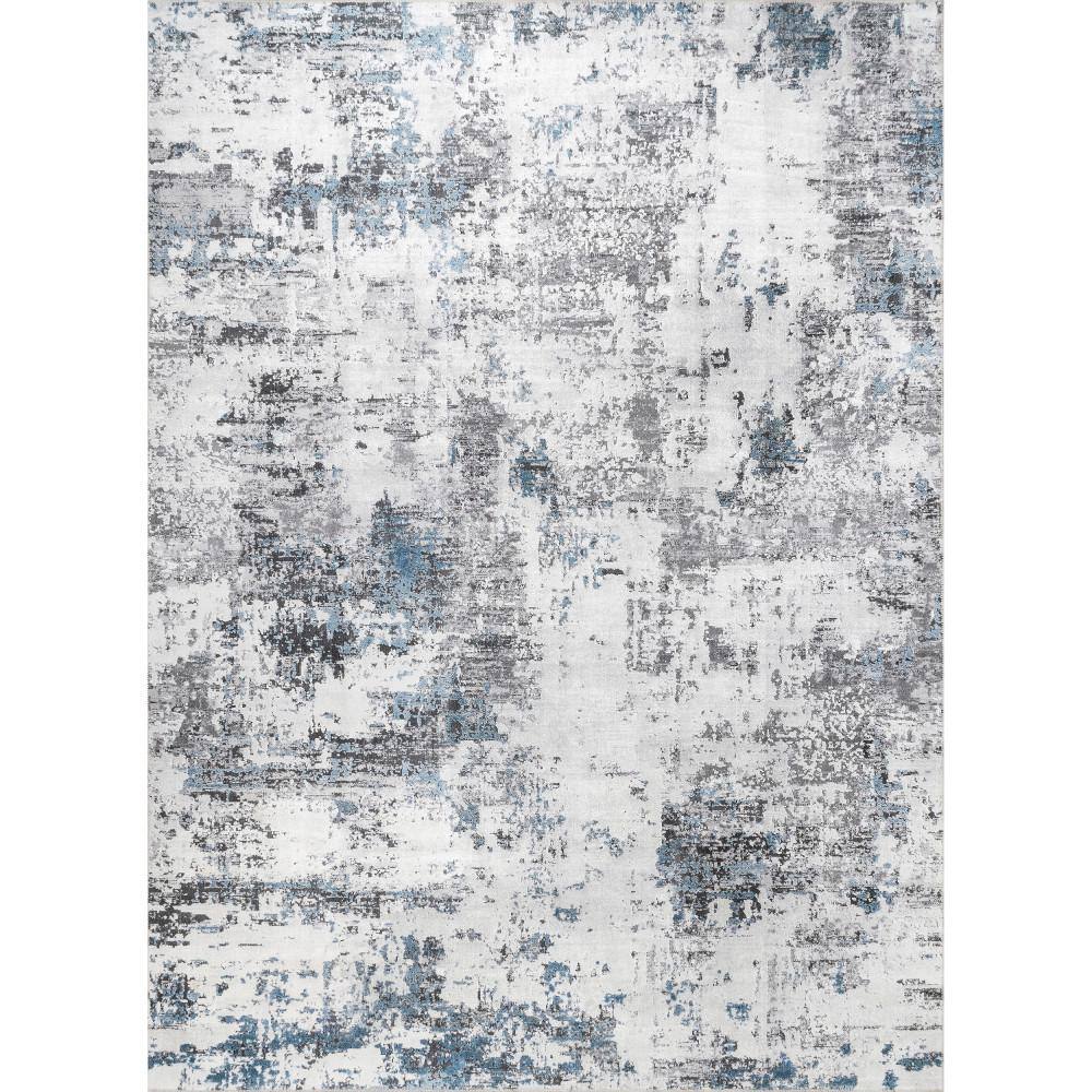 Reversible Abstract Gray Synthetic 4' x 6' Easy-Care Area Rug