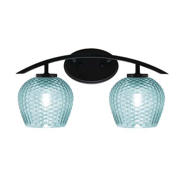Unbranded Siena 18.25 in. 2-Light Vanity Light Matte Black with Turquoise Textured Glass Shades
