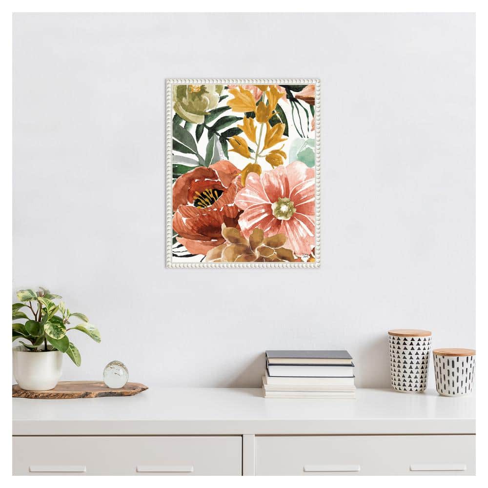 Beaded Framed Floral Aquarelle Canvas Wall Art