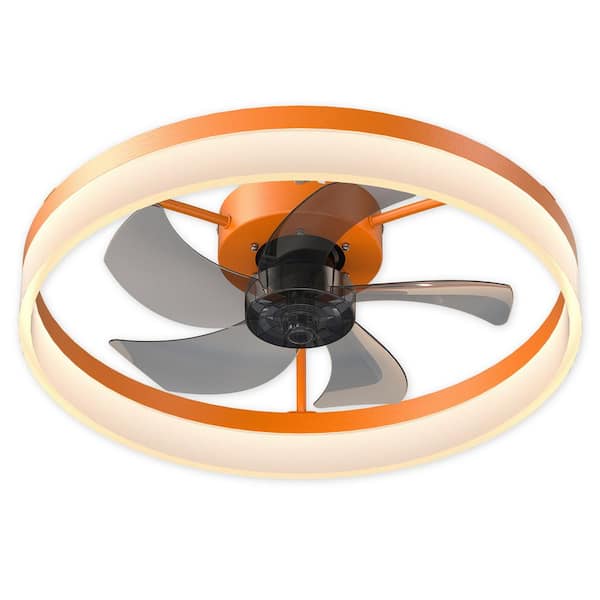 Jushua 20 in. Dimmable Integrated LED Orange Indoor Fan 6 Speeds Modern Style Fan Light with Remote.