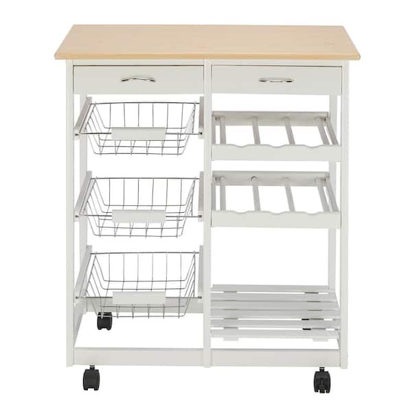 Winado White Moveable Kitchen Cart Storage Rack with Wheels 2-Drawer