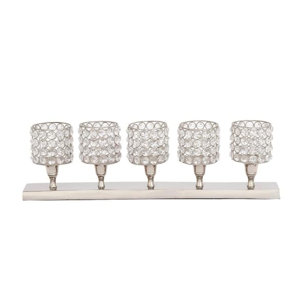 Litton Lane 6 in. Silver Aluminum Pillar 5 Crystal Sleeve Candelabra