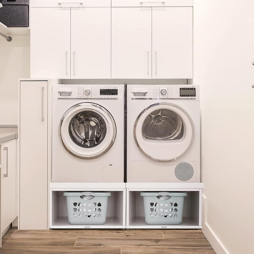 Ivation White Wooden Laundry Pedestal with Storage Compartment