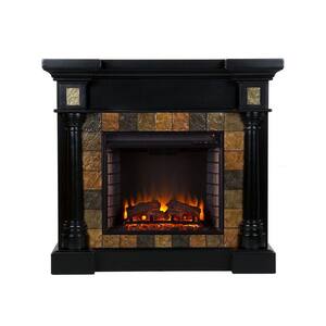 Abir 44.5 in. Convertible Electric Fireplace in Black with Faux Slate