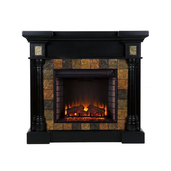 Southern Enterprises Abir 44.5 in. Convertible Electric Fireplace in Black with Faux Slate
