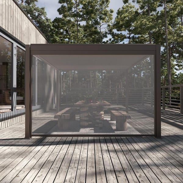 12 ft. Outdoor Shade Pull Down Privacy Screen for Pergola Accessories, UV Resistant Guard, Brown