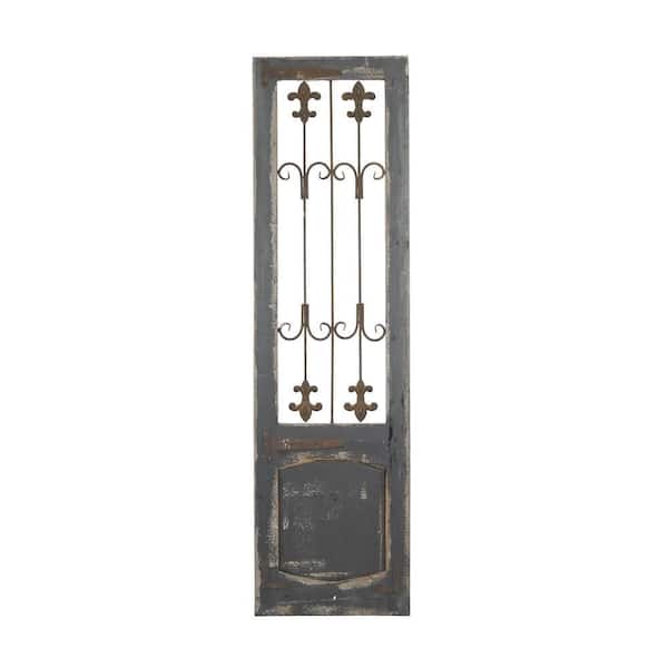Litton Lane 16 in. x  57 in. Wood Brown Distressed Door Inspired Ornamental Scroll Wall Decor with Metal Wire Details