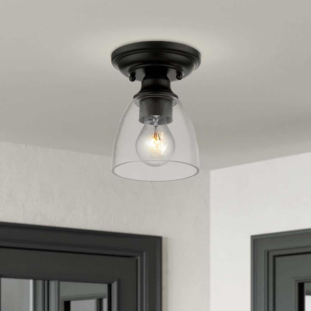 Black Hand Blown Glass 1-Light Flush Mount