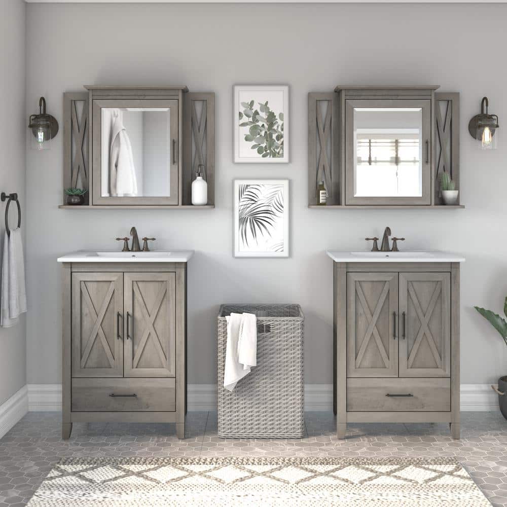 Driftwood Gray Laminated Wood Bathroom Medicine Cabinet with Mirror