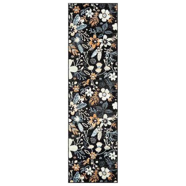 Garden Floral Black 2 ft. 3 in. x 8 ft. Runner Rug
