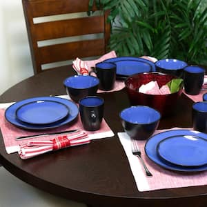 Soho Lounge 16-Piece Contemporary Blue Ceramic Stone Dinnerware Set (Service for 4)