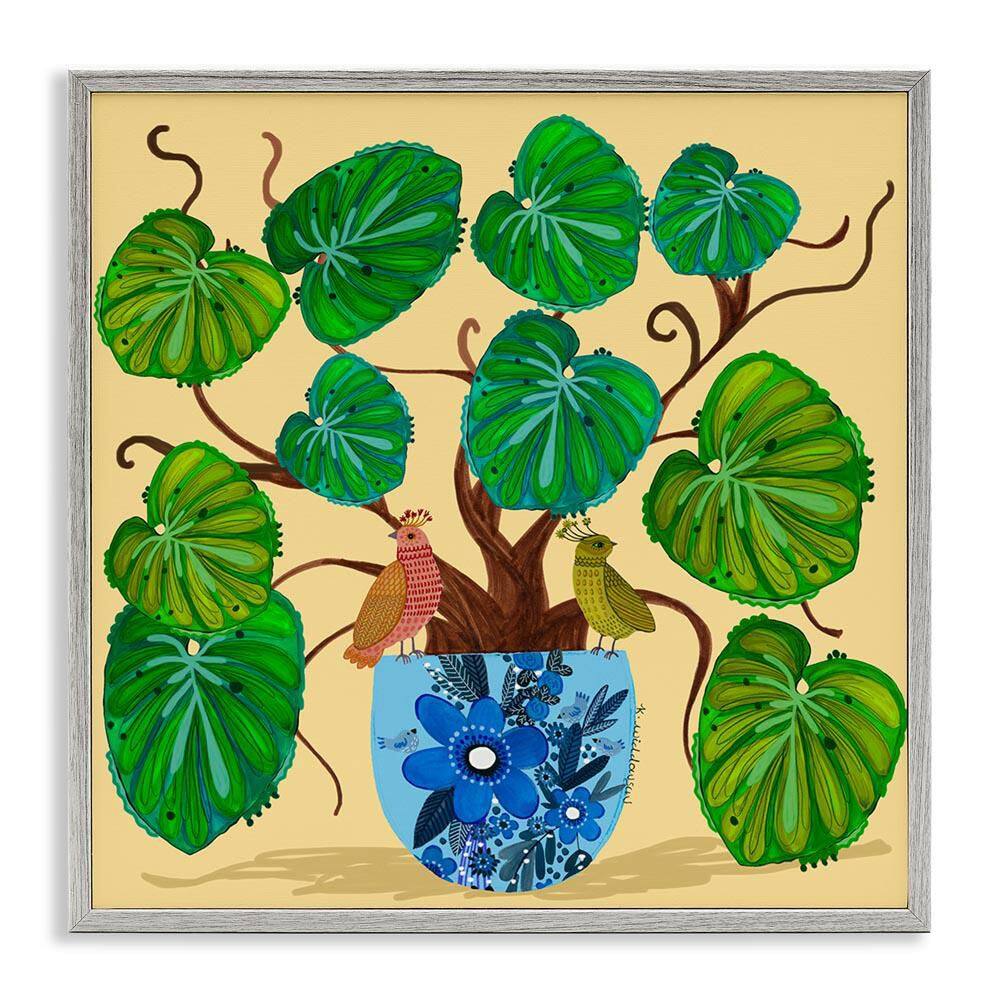 Potted Plant & Birds Perched by Kay Widdowson Gray Framed Animal Giclee Art Print 12 in. x 12 in. price history on PriceWatchPro
