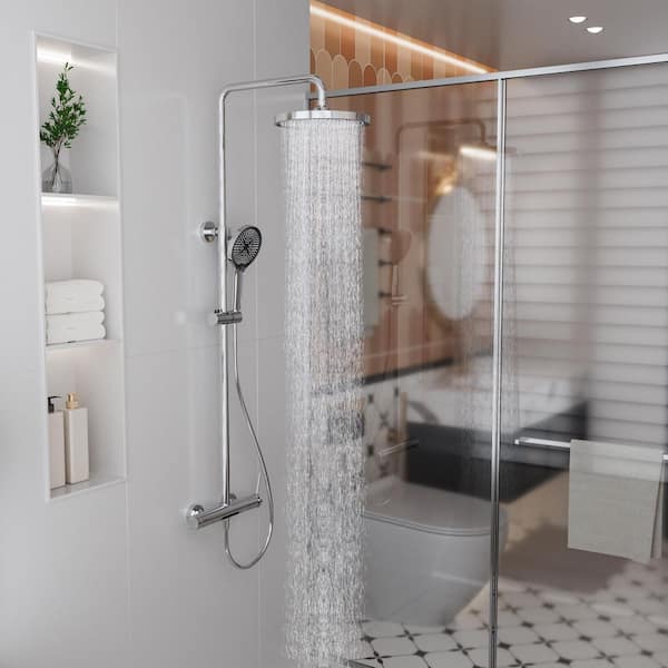 3-Spray Shower Head Wall Mounting All-In-One Kit Fixed and Handheld Shower Head Flow rate 1.59 GPM in Chrome