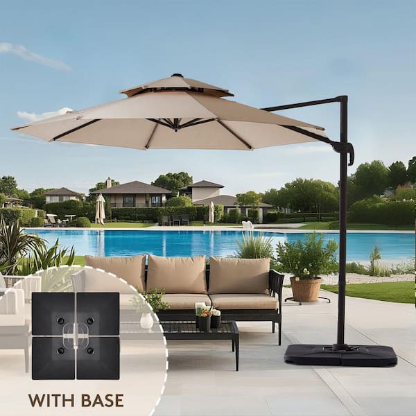 JEAREY 12 ft. Aluminum 360-Degree Rotation Cantilever Patio Umbrella with Cover in Beige