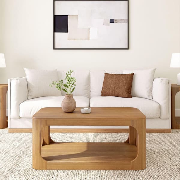 Forma 40 in. Pecan Rectangle Wood Coffee Table with Shelf