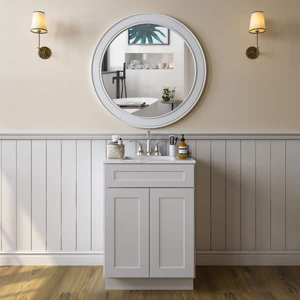 HOMEIBRO 24-in W X 21-in D X 34.5-in H in Shaker Dove Plywood Ready to Assemble Floor Vanity Sink Base Kitchen Cabinet