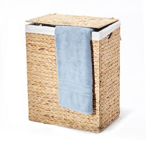 Water Hyacinth Brown Collapsible Wicker Portable Laundry Hamper with Canvas Laundry Bag and Lid