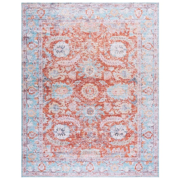 SAFAVIEH Martha Stewart Washable Turquoise/Rust 9 ft. x 12 ft. Machine Washable Distressed Ornate Area Rug