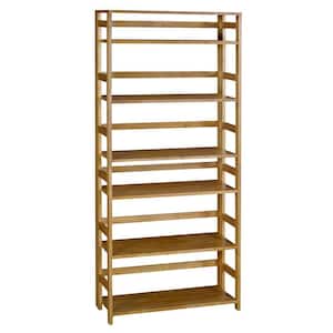 67 in. Medium Oak Wood 6-shelf Foldabe Standard Bookcase