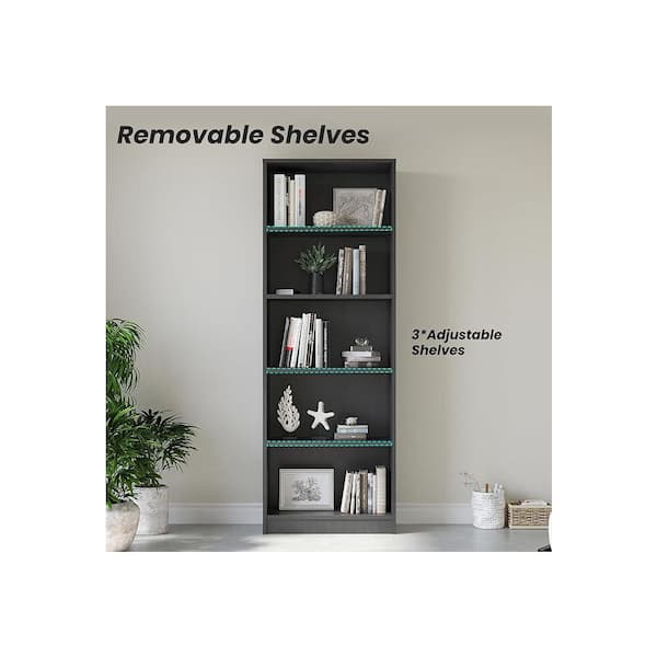 Lirago 69 in. Tall Grey Wood 4-Shelf Bookcase FXHD0202-76SN - The