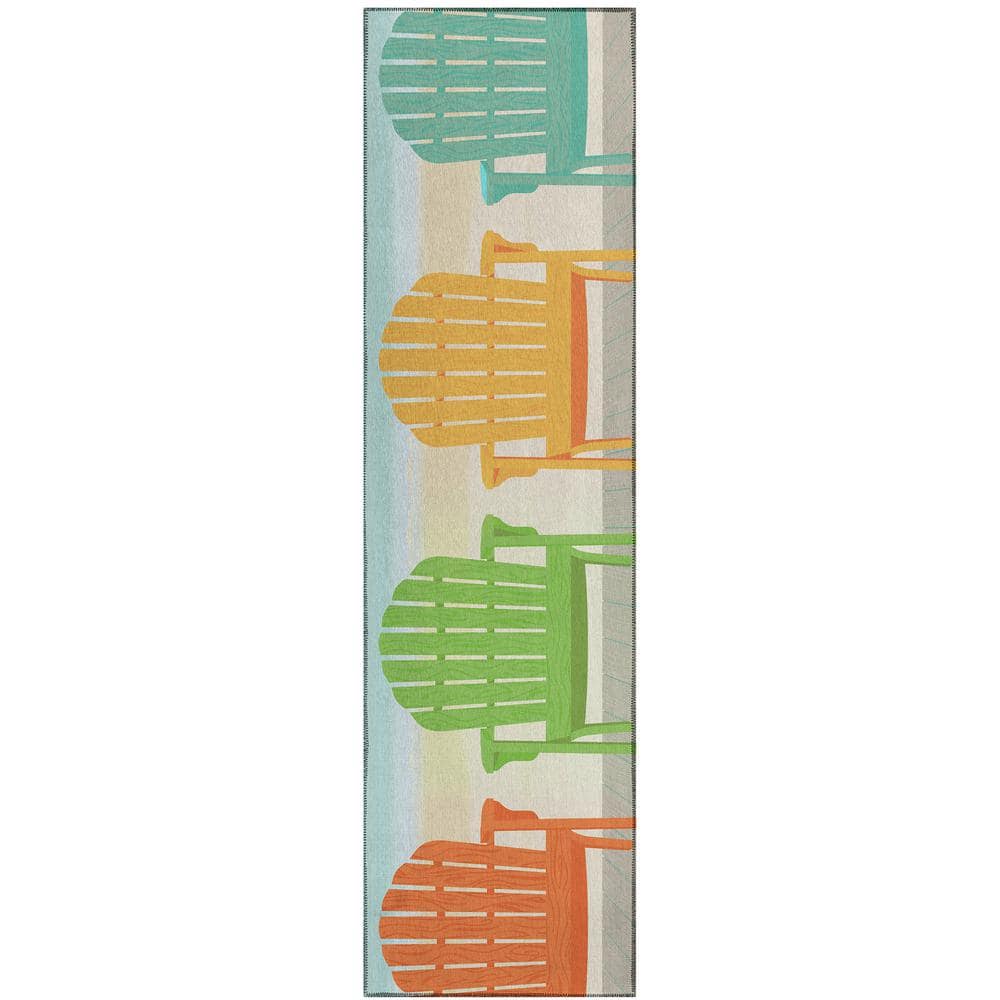 Harpswell Blue 2 ft. 3 in. x 7 ft. 6 in. Geometric Indoor/Outdoor Area Rug