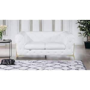 69 in. White Solid Color Italian Leather 2-Seater Loveseat with Gold Metal Legs