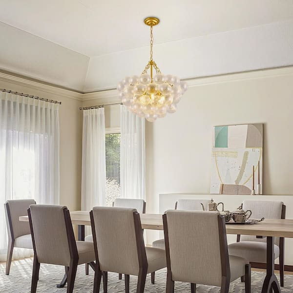 ARISKEEN 24 in. 6-Lights Gold Nordic Glass Bubble Ball Chandelier