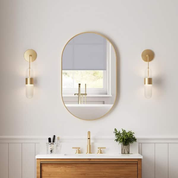 FORCLOVER 20 in. W x 32 in. H Oval Framed Wall Mount Bathroom Vanity Mirror in Brushed Gold