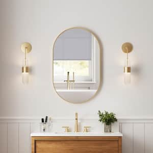 20 in. W x 32 in. H Oval Framed Wall Mount Bathroom Vanity Mirror in Brushed Gold