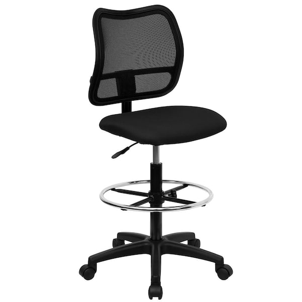 Flash Furniture Mid-Back Mesh Drafting Chair with Black Fabric Seat