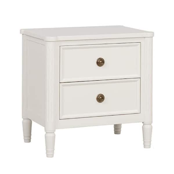 Benjara Alta White 2-Drawers 26 in. W Nightstand with USB A-C