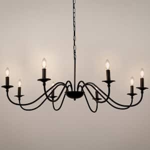 8-Light Black Rustic Industrial Candle Iron Chandeliers for Dining Room Living Room